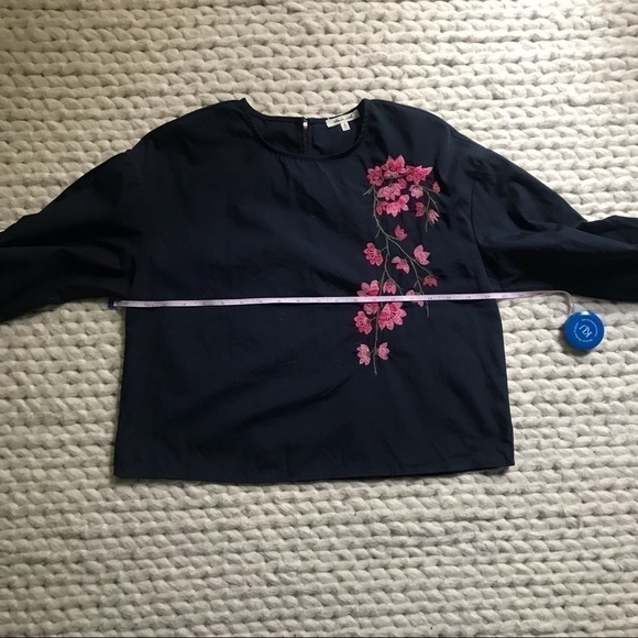 Blueh ciel navy top with pink cherry blossom embroidery, S - Picture 9 of 12